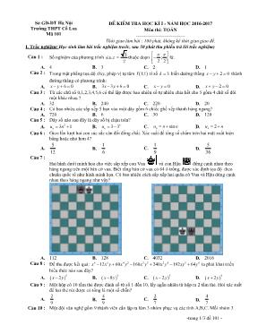 Đề kiểm tra học Kì I Môn thi Toán 11 Trường THPT Cổ Loa